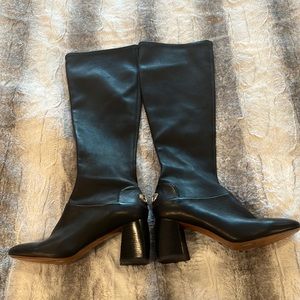 Tory Burch knee high black leather boots